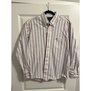 Polo Ralph Lauren Striped Oxford Shirt Mens Large Pink Navy Blue Pony Preppy 90s